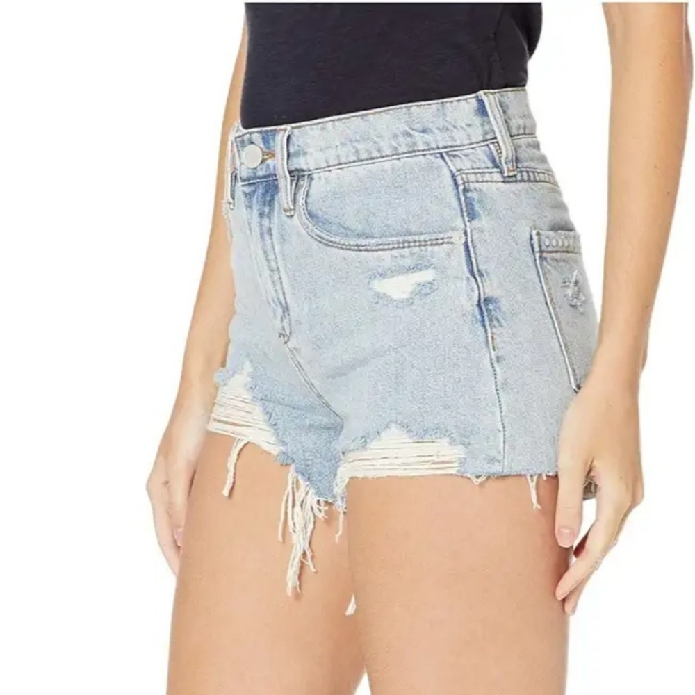 Blank NYC High Rise Distressed Denim Shorts Cutoff Frayed Light Wash Size 25